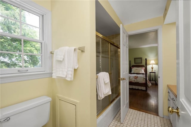 1061 Apple Hill Ln, Mccandless, PA 15101 - ensuite bathroom with vanity, bath / shower combo with glass door, and tile patterned flooring