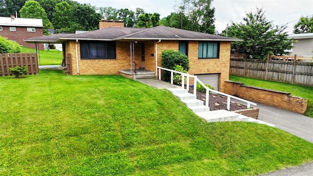 202 Dominican Way, Zelienople Boro, PA 16063 - ranch-style home with brick siding, a garage, a chimney, driveway, and roof with shingles