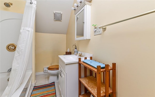 609 N Beatty, East Liberty, PA 15206 - full bath featuring vanity, tile patterned floors, shower / bath combination with curtain, and lofted ceiling