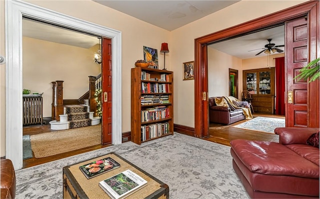 609 N Beatty, East Liberty, PA 15206 - sitting room with wood finished floors, stairs, and ceiling fan
