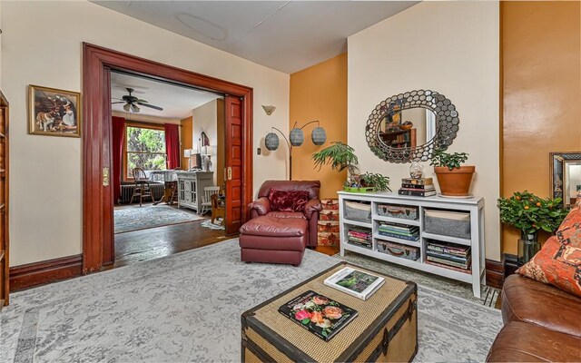 609 N Beatty, East Liberty, PA 15206 - living room with an office area, ceiling fan, and wood finished floors
