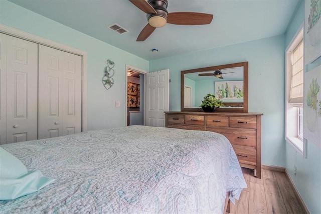 2616 Chalet Ln, South Park, PA 15129 - bedroom with light wood-style floors, a closet, and a ceiling fan