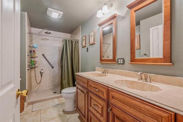 2616 Chalet Ln, South Park, PA 15129 - bathroom with a shower with shower curtain, double vanity, and tile patterned flooring