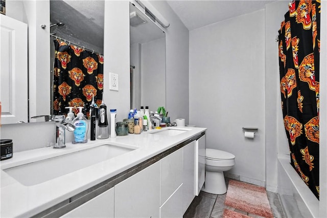 3105 Brereton St, Lawrenceville, PA 15219 - full bathroom featuring double vanity, shower / tub combo with curtain, and tile patterned floors