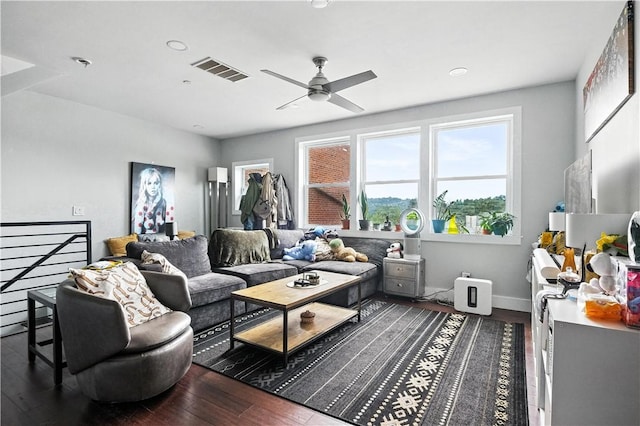 3105 Brereton St, Lawrenceville, PA 15219 - living area featuring wood finished floors, ceiling fan, and recessed lighting