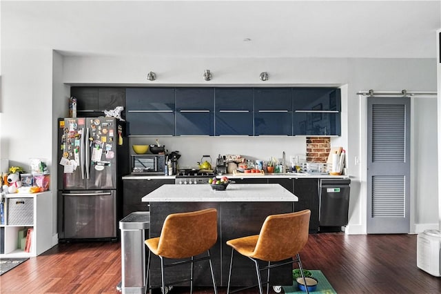 3105 Brereton St, Lawrenceville, PA 15219 - kitchen with stainless steel appliances, modern cabinets, dark wood-style floors, and a kitchen island