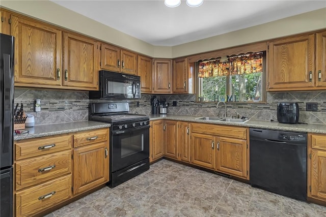 285 Old Plank Rd, City Of But Se, PA 16002 - kitchen featuring black appliances, brown cabinets, decorative backsplash, and light countertops