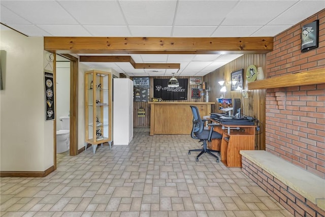 285 Old Plank Rd, City Of But Se, PA 16002 - office area with a drop ceiling and wooden walls