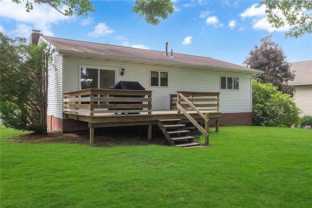 285 Old Plank Rd, City Of But Se, PA 16002 - rear view of property with a deck, a lawn, and a chimney