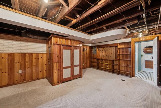 4207 Post St, Lawrenceville, PA 15201 - finished basement with wooden walls, electric panel, and carpet flooring