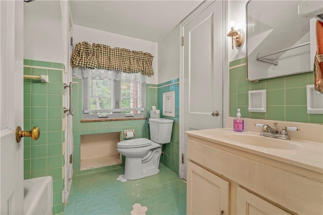 35 Redstone Ln, City Of Washington, PA 15301 - bathroom featuring tile walls, vanity, tile patterned flooring, and a wainscoted wall