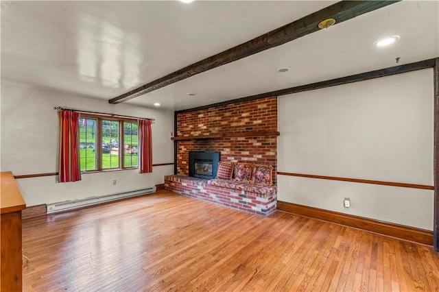 35 Redstone Ln, City Of Washington, PA 15301 - unfurnished living room with a baseboard radiator, wood-type flooring, and beam ceiling