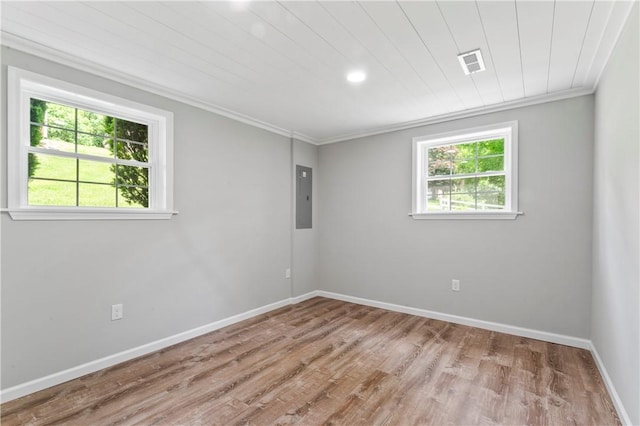 117 Heather Dr, Center Twp Bea, PA 15061 - unfurnished room with wood finished floors, ornamental molding, electric panel, recessed lighting, and wood ceiling
