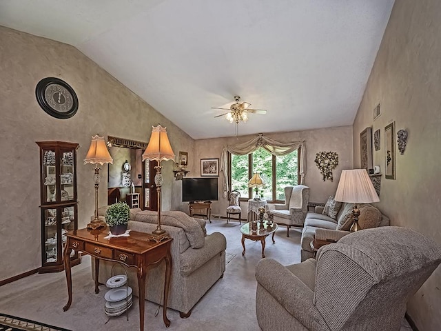 4779 State Route 819, Bell Twp, PA 15613 - living room featuring ceiling fan, lofted ceiling, and carpet