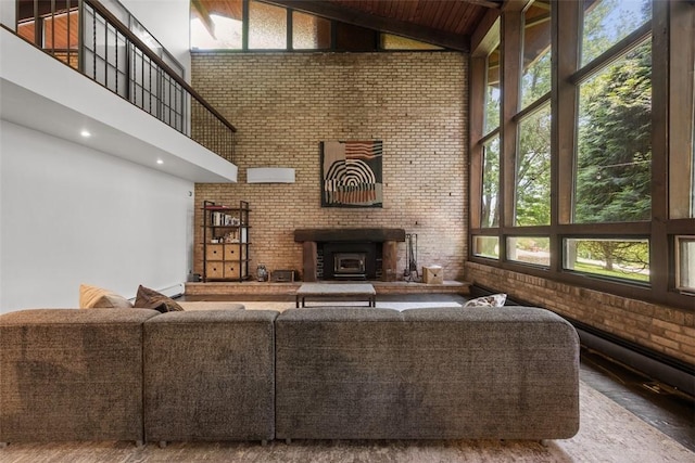 287 Rankin Rd, Belle Vernon, PA 15012 - living area featuring high vaulted ceiling and brick wall