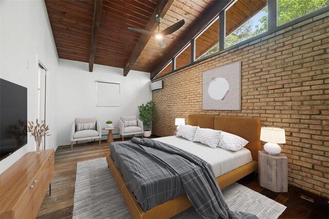 287 Rankin Rd, Belle Vernon, PA 15012 - bedroom with brick wall, hardwood / wood-style floors, and wooden ceiling