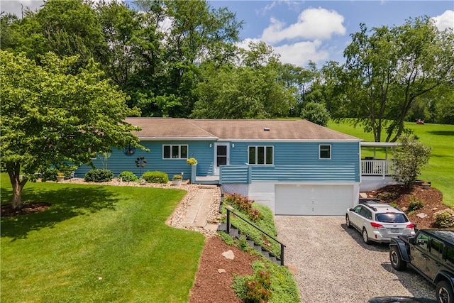 8 Leasure Way, Cecil, PA 15321 - ranch-style house with driveway, an attached garage, a front lawn, and view of scattered trees
