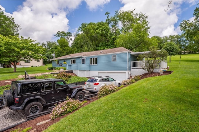 8 Leasure Way, Cecil, PA 15321 - rear view of house with an attached garage, a lawn, and asphalt driveway