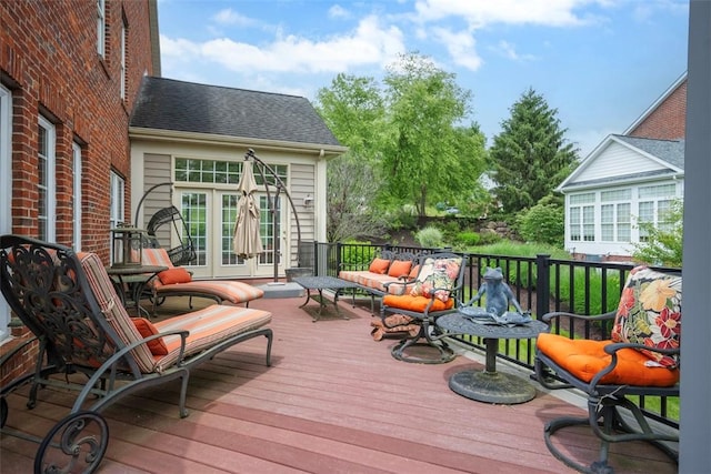 1011 Lakeside Dr, Mount Pleasant Twp Was, PA 15057 - deck featuring french doors and an outdoor living space