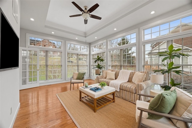 1011 Lakeside Dr, Mount Pleasant Twp Was, PA 15057 - sunroom / solarium with a raised ceiling, healthy amount of natural light, french doors, wood finished floors, and crown molding