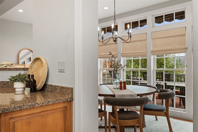 1011 Lakeside Dr, Mount Pleasant Twp Was, PA 15057 - dining area featuring a chandelier, plenty of natural light, recessed lighting, and wood finished floors