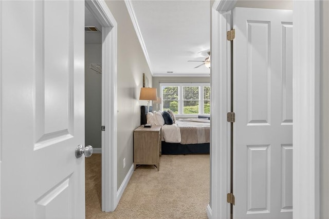 201 Venango Trl, Marshall, PA 16046 - bedroom with light colored carpet, ornamental molding, and ceiling fan