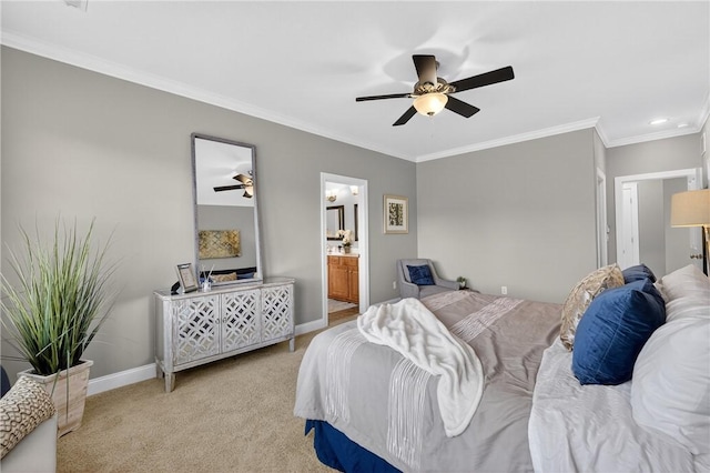 201 Venango Trl, Marshall, PA 16046 - bedroom featuring carpet floors, crown molding, recessed lighting, ensuite bathroom, and a ceiling fan