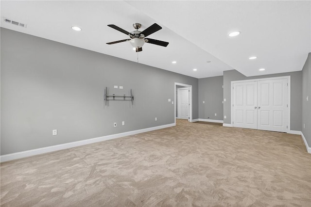201 Venango Trl, Marshall, PA 16046 - unfurnished bedroom with light colored carpet, recessed lighting, a closet, and a ceiling fan