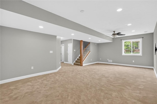 201 Venango Trl, Marshall, PA 16046 - spare room with stairway, light carpet, recessed lighting, and a ceiling fan