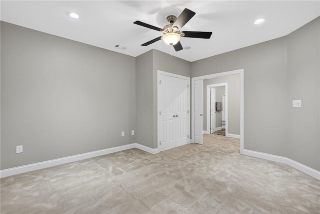 201 Venango Trl, Marshall, PA 16046 - unfurnished bedroom featuring light colored carpet, a closet, recessed lighting, and a ceiling fan