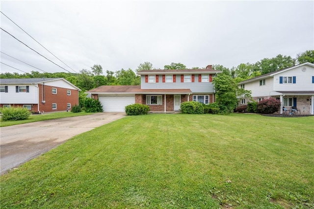 206 Bonnie St, Rostraver, PA 15012 - view of front of house featuring an attached garage, concrete driveway, a front lawn, and brick siding