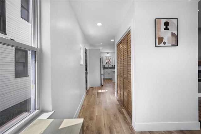 141 Blackhawk St, Squirrel Hill, PA 15218 - corridor with wood finished floors and recessed lighting