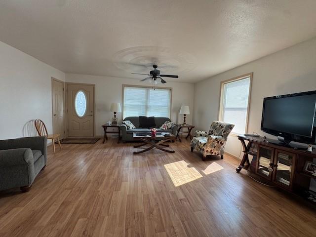 436 Lloyd Ave, Latrobe, PA 15650 - living area with healthy amount of natural light, wood finished floors, and ceiling fan