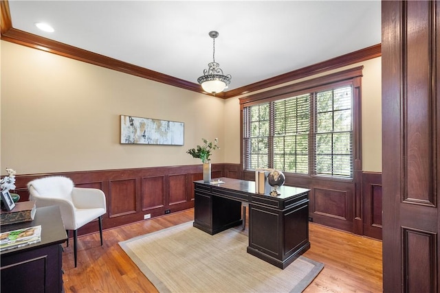 8010 Sherwood Dr, Collier Twp, PA 15142 - office space with wainscoting, crown molding, and light wood-style floors