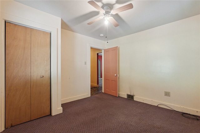 222 Lear Rd, Blairsville Area, PA 15717 - unfurnished bedroom with dark colored carpet, a closet, and a ceiling fan