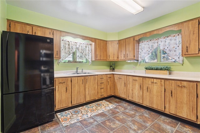 222 Lear Rd, Blairsville Area, PA 15717 - kitchen featuring freestanding refrigerator, light countertops, plenty of natural light, and dark stone finish floors