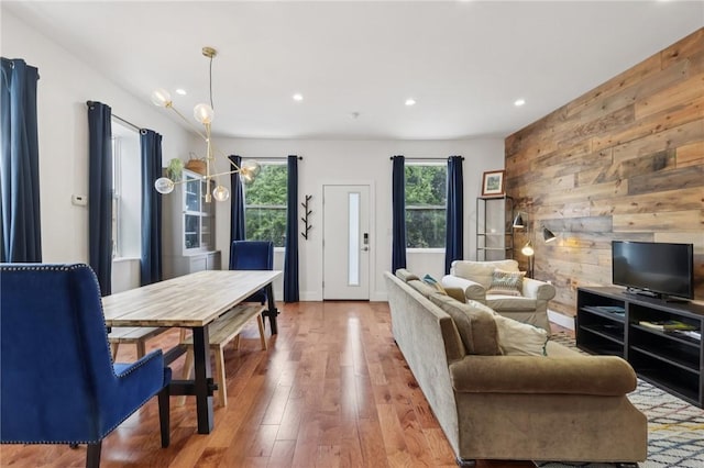 3130 Dobson St, Polish Hill, PA 15219 - living room featuring recessed lighting, wood finished floors, and wooden walls