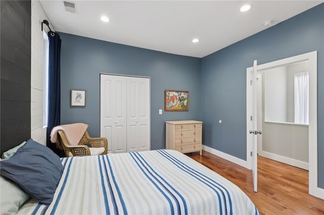 3130 Dobson St, Polish Hill, PA 15219 - bedroom featuring wood finished floors, a closet, and recessed lighting