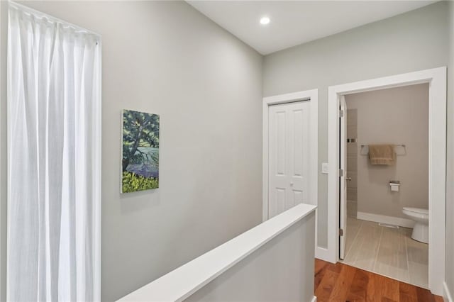 3130 Dobson St, Polish Hill, PA 15219 - hallway featuring an upstairs landing, light wood-style floors, and recessed lighting