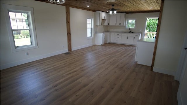 801 9th Ave, Brackenridge, PA 15014 - kitchen featuring wooden ceiling, white cabinetry, dark wood-style floors, light countertops, and recessed lighting