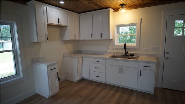 801 9th Ave, Brackenridge, PA 15014 - kitchen featuring wooden ceiling, wood finished floors, white cabinetry, light countertops, and recessed lighting