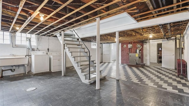 148 Stanton Ct E, Stanton Heights, PA 15201 - basement with washer and clothes dryer, stairs, and tile patterned floors