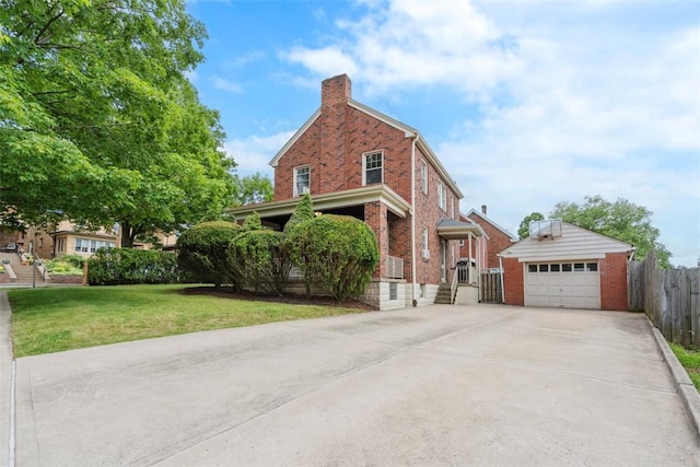 148 Stanton Ct E, Stanton Heights, PA 15201 - view of front of property featuring brick siding, a chimney, a garage, and cooling unit