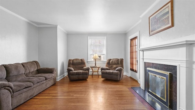 148 Stanton Ct E, Stanton Heights, PA 15201 - living area featuring wood finished floors, a baseboard heating unit, a glass covered fireplace, and crown molding