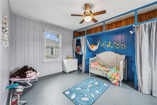 528 Spring St, Latrobe, PA 15650 - bedroom with concrete floors and a ceiling fan