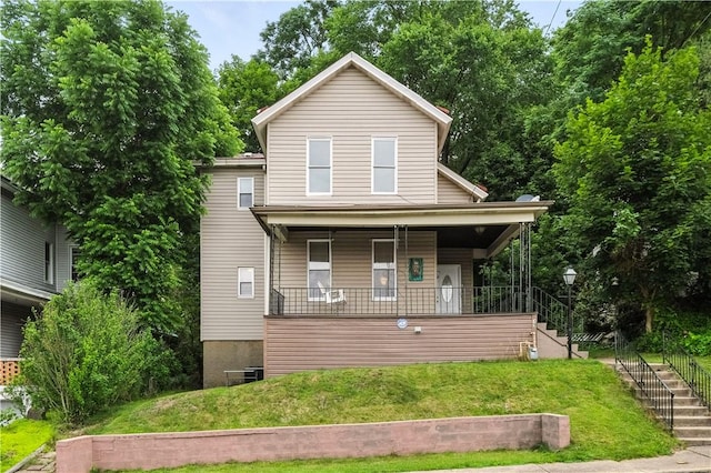 39 Danvers Ave, Ingram, PA 15205 - view of front of property featuring stairway, covered porch, and a front lawn