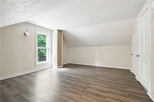 39 Danvers Ave, Ingram, PA 15205 - additional living space with vaulted ceiling, dark wood-style flooring, and a textured ceiling