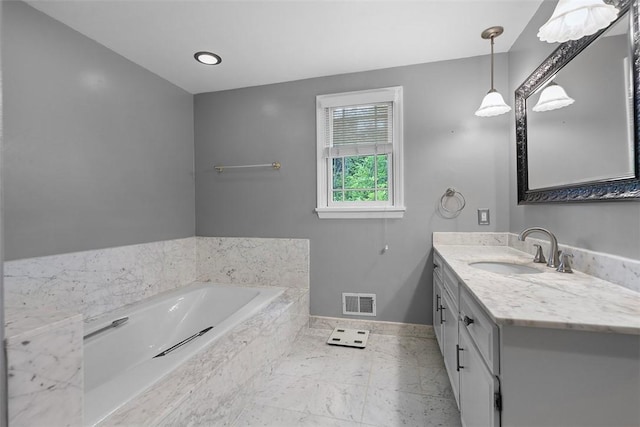 2616 Cedarvue Dr, Upper St Clair, PA 15241 - bathroom with vanity, a bath, and marble look tile flooring