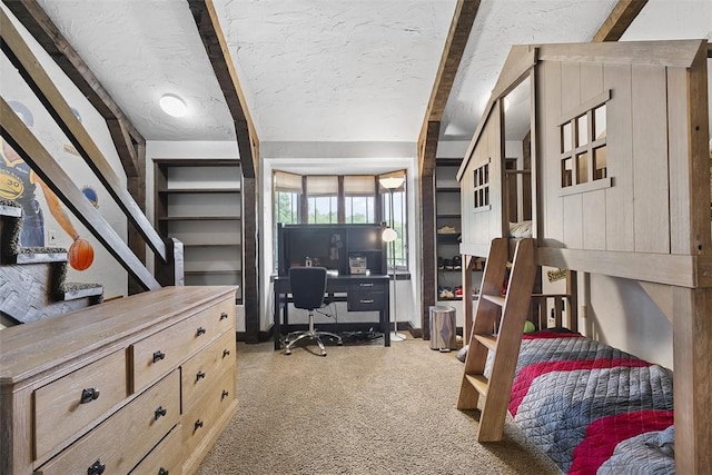 2616 Cedarvue Dr, Upper St Clair, PA 15241 - bedroom featuring carpet floors, a desk, beam ceiling, and a textured ceiling