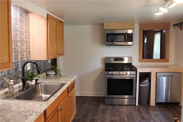 400 E Butler St, Mercer Boro Mer, PA 16137 - kitchen featuring appliances with stainless steel finishes, light countertops, decorative backsplash, and dark wood-style floors